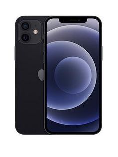 an iphone 12 is shown in black with the back camera facing towards the camera, on a white background