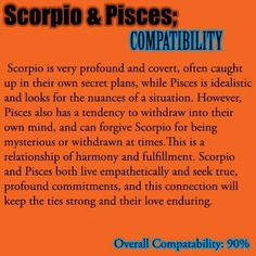 scorpion and pisces compabily quote on an orange background with black text