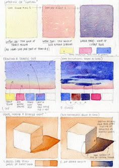 an image of different colors in watercolors and ink on paper with text below