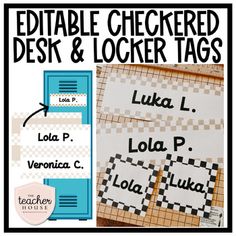 editable checkered desk and locker tags