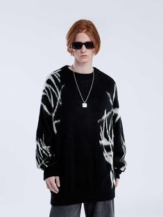 Aelfric Eden Mens Long Sleeve Van Gogh Printed Cable Knit Sweaters Casual Oversized Sweater Pullover Top Streetwear Brands, Clothing Details, Top Streetwear, Clothes Shopping, Sweater Pattern