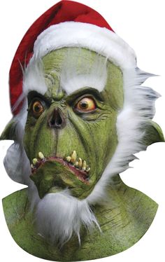 PRICES MAY VARY. The Grinch has arrived to Steal Christmas and Halloween, become him and surprise everyone with this fun mask. Ideal mask for Christmas, Halloween, Festivals, Parties and Meetings. One size latex mask 100% Handmade Product Designed By Ghoulish Productions Care instructions: clean the mask before and after use with a sponge, warm water and a little unscented liquid soap or a semi-wet cloth. One of the strangest Santa mask you will see. Green in color with white beard and Santa hat Grinch Mask, Grinch Costumes, Der Grinch, Zombie Mask, The Mask Costume, Scary Christmas, Mascaras Halloween, Santa Claws, Green Santa