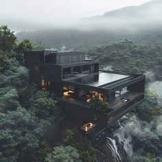 Blacked Out House, Winter Modern House, House Black Aesthetic, Dream House Dark, Club House Ideas, All Black Modern House, My Dream Home Modern, Black House In The Woods