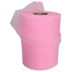 a roll of pink toilet paper on a white background with a plastic wrapper around it