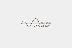 the logo for unique way with an image of a sound wave in chinese and english