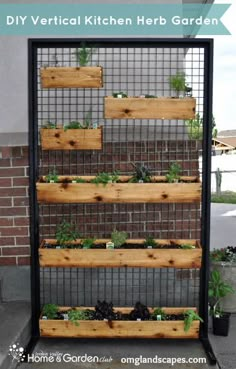 an outdoor planter made out of wood and metal