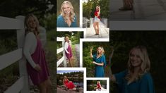 a collage of photos showing women in different outfits and poses, with one woman leaning against a fence