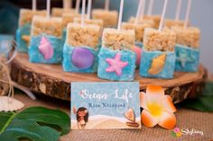 an ocean themed dessert is displayed on a table