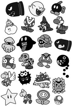 several different types of stickers on a white background with black and white graphics in the middle