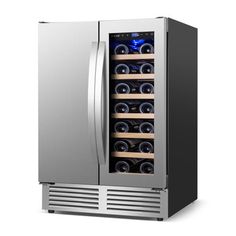 a wine cooler with many bottles in it