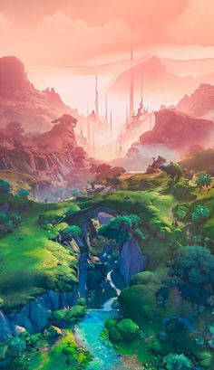 an image of a fantasy landscape with mountains