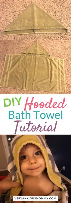 a towel that has been folded over to make a hooded bath towel with the words, diy hooded bath towel tutor