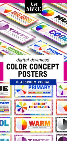 the color concept posters are available for use in any classroom or home office, and can be used as wall hangings