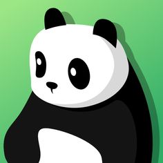 a black and white panda bear sitting on top of a green background