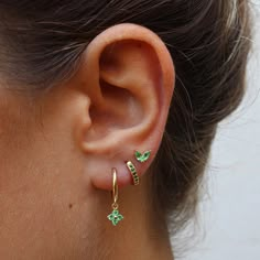 Blooming Gold Earring Set - Green Gold Earring Set, Earring Stack, Lucky Jewelry, Stacked Earrings, Clover Earrings, Hoop Earring Sets, Gold Earring, Green Earrings, Gold Stud