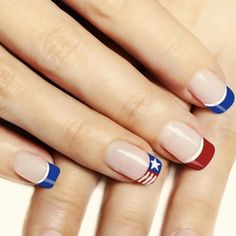 Patriotic Nail, 4th Of July Nail, Patriotic Nails Design, Fourth Of July Nails, French Tip Nails