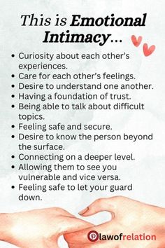 Emotional intimacy is the deep connection that allows individuals to share their thoughts, feelings, and vulnerabilities openly. It fosters trust and creates a safe space for love to flourish. When you and your partner can communicate honestly, support each other's dreams, and understand each other's needs, you build a bond that transcends mere physical attraction. Discover the beauty of emotional intimacy and strengthen your relationships by nurturing this vital aspect of connection! 🌟  #EmotionalIntimacy #Love #Relationships #Connection #Trust Healing With Your Partner, Communication In Relationships, Social Media Captions, Emotional Intimacy, Relationship Therapy, Relationship Psychology, Best Relationship Advice