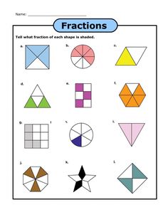 the worksheet for fractions is shown with different shapes and numbers on it