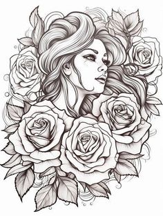 a drawing of a woman with roses in her hair and the words, i love you