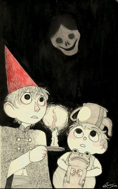 a drawing of two children with a candle in their hands