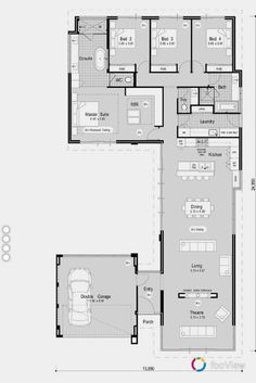 the floor plan for a two story house with three bedroom and an attached living area