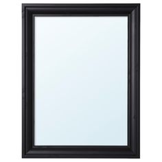 an empty black framed mirror on a white background with clipping for text or image