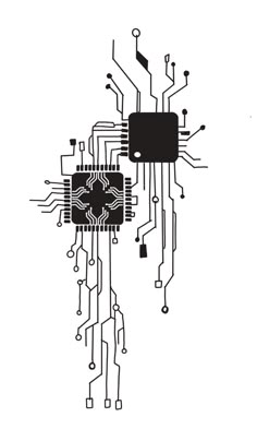 an electronic circuit is shown in black and white