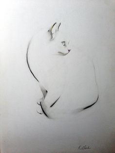 a drawing of a white cat sitting down