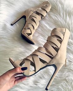 ideservenewshoesblog: “ Fearless Bombshell - Nude Heels by Lolashoetique ” Strappy Sandals Gladiators, Ankle Sandals, Beige Heels, Heels Stilettos, Steve Madden Heels, Womens Stilettos, Peep Toe Sandals, Suede Sandals