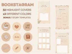 bookstagramm covers with different designs and colors for the book lovers'story templates