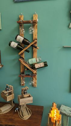 a wine rack made out of wooden planks