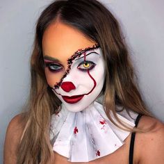 #halloweenmakeupideas #halloween #halloweenart #makeup #makeupoftheday #makeover #makeupaddict #makeuplover Happy Halloween Makeup, Half Clown Face Makeup, Colourful Clown Makeup, It Makeup Clown Women, Pennywise Makeup Women, Female Pennywise Makeup, Pennywise Face Paint, It Clown Makeup, Halloween Makeup Looks Scary