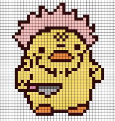 a pixellated image of a chicken wearing a pink hat