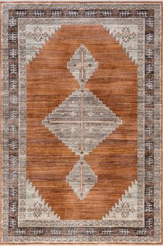 an orange and grey rug with geometric designs