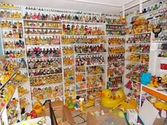 a room filled with lots of different types of toy figurines and rubber ducks