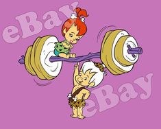 an image of a cartoon character doing exercises on a barbell with the word ebay baby above it