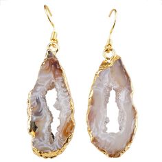 PRICES MAY VARY. Size for crystal(approx):Length:1.4"-1.5";Width:0.5"-0.7";Thinkness:0.1"-0.2";Total Length for Earring(approx):2"-2.2";Weight:10-15 grams/Pair;Metal:Gold Plated;Material:Natural Quartz ;Quantity:Pack of 1 Pair Totally handmade jewelry,crystals are natural and vary in sizes,shapes,colors,randomly pieces come with geode hole,please kindly read our pictures carefully.You will received one(s) similar as pictured. The color of crystals graduated from light to dark, they may have clea Agate Gemstone Drop Earrings, Agate Gemstone Dangle Earrings, Natural Stone Agate Dangle Earrings, Unique Agate Drop Earrings, 14k Gold-filled Natural Stone Teardrop Earrings, Fossil Jewelry, Geode Earrings, Quartz Geode, Crystal Dangle Earrings