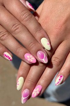 nails, nail design, nail idea, nail inspo 2024, summer nails, nail art, nail color, colourful, it girl, lifestyle, inspiration, motivation, girls Fun Tropical Nails, Preppy Nail Ideas Winter, Mismatch Nails, Summer Nails Nail Art, Mix Match Nails, Rounded Acrylic Nails, It Girl Lifestyle