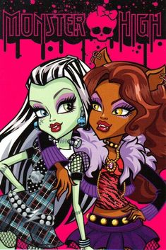 monster high poster with two girls dressed up in goth clothing, one holding a guitar