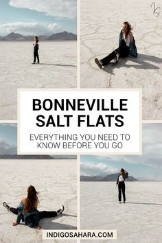 a woman sitting on the ground with her legs crossed in front of her, and text that reads, bonnevillee salt flats everything you need to know before you go