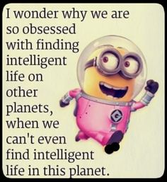 a minion in a space suit with the words, i wonder why we are so ob