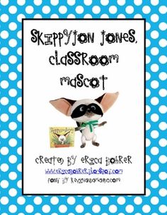 a blue and white polka dot background with the words scary squirrel classroom mascot made to look like a teddy bear