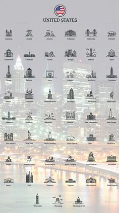 an image of the united states with all its cities and their name written on it