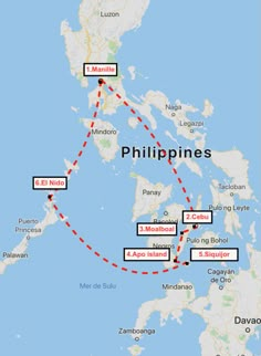 a map showing the route to philippines