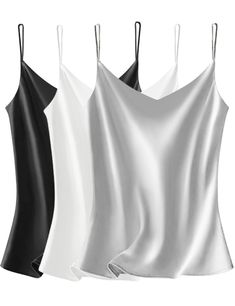 PRICES MAY VARY. We updated our classic satin v-neck camisoles, which will be more suitable for more women. Material: This cami top for women is made of high quality satin fabric which is super soft and silk. Absorbent quality, quick-drying, luxurious look and feel. Design: Alluring V-Neck cami top with adjustable spaghetti straps leak the back of half to enhance feminie, and this satin top for women give the look of really silk, soft, simple but fashional design perfectly shows full of your cha Silk Tops For Women, Sleeveless Blouses, Satin Cami Top, Satin Camisole, Strap Tank Top, Loose Tank Tops, Womens Camisoles, Satin Cami, Spaghetti Strap Tank Top