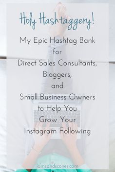 a woman sitting on top of a bed holding a laptop computer with the words, my epic hashgery bank for direct sales constants, bloggers, and small business owners