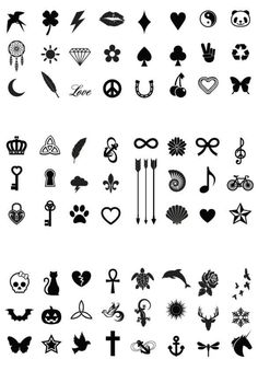 an image of various symbols and designs on a white background with the word love written in it