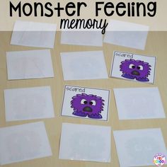 monster feeling memory cards for kids to use with their writing and drawing skills in the classroom