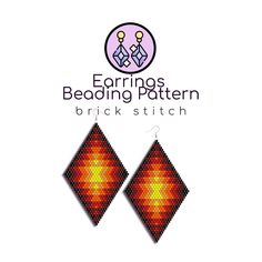 the earrings are designed with red and yellow squares on them, as well as an orange diamond