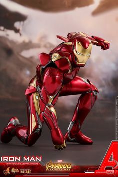 the iron man figure is shown in action